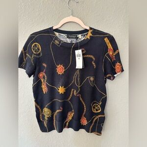Lauren Ralph Lauren Eylah Medallion Print Short Sleeve Cotton Modal Sweater NWT